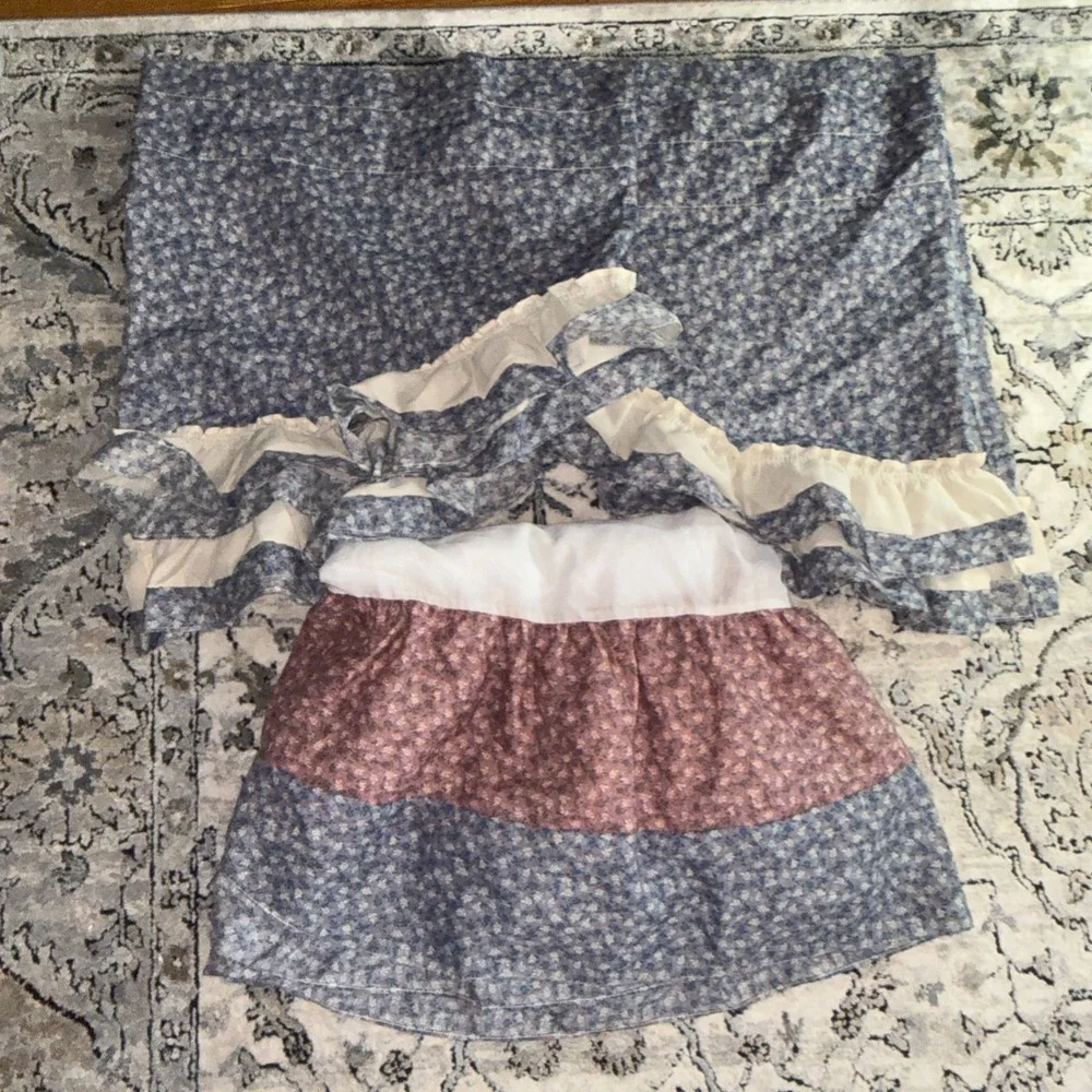 Vintage Pink &Blue Floral Twin Dust Ruffle & 2 Shaped Valances 1980s Cottagecore